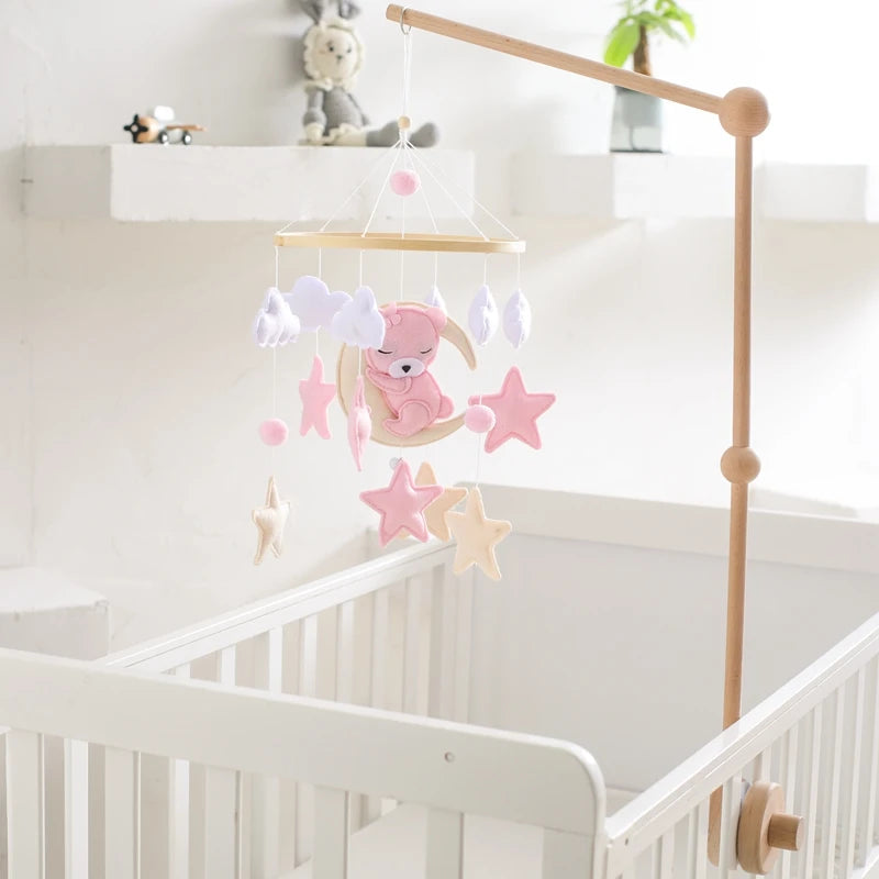 Baby-Kinderbett-Mobile-Rassel-Spielzeug 0-12 Monate Säugling Weicher Filz Teddy Samt Rosa Bär Bettglocke Hängendes Spielzeug Halterung Babybett Mädchen Spielzeug