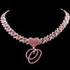 Hip Hop Bling Pink Crystal Cursive Initial Letter Cuban Necklace for Women Iced Out Paved Cuban Chain Necklace Choker Jewelry