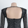 Damen sexy durchsichtiges Mesh-Strass-Dekor Langarm Skinny Partykleid