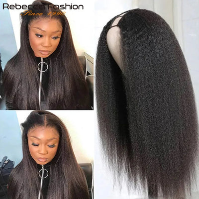 Yaki Straight U-Part-Perücken für schwarze Frauen, Kinky Straight U-Part-Perücke Echthaar Kurz Schwarz Braun U-Part-Perücke Kinky Straight Clip