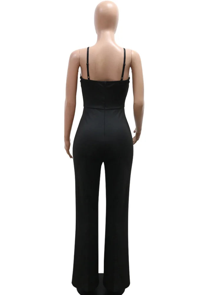 Beyprern Wunderschöner Jumpsuit mit Muscheldetails für Damen, ärmelloser Palazzo-Jumpsuit, weites Bein, Hosenanzug, Overalls, sexy Clubwear