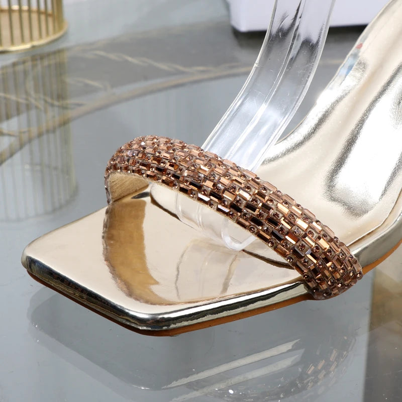 Luxus-Fashion-Sandalen 2024 Sommer Neue Strass Fee offene Zehen Ring-Fuß-Riemen Römersandalen mit hohem Absatz Damenschuhe Bankett