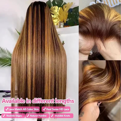 Highlight Front Wigs Human Hair Pre Plucked Hairline 4/27 5x5 Glueless Lace Straight Wig Human Hair Wigs For Women 250 Density