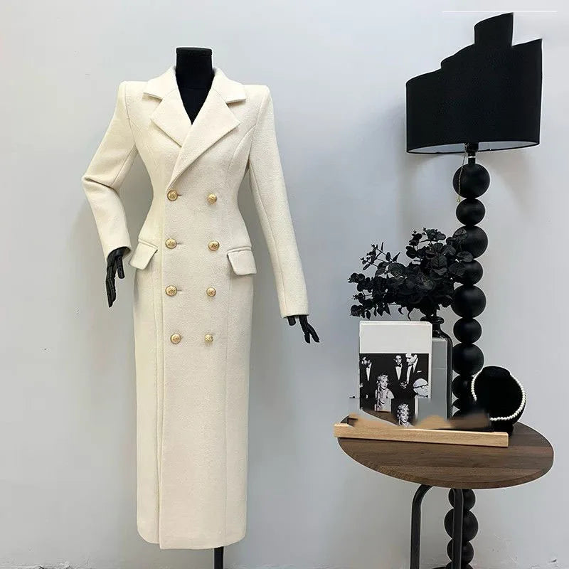 Autumn Winter Fashion High-Quality Women's Woolen Coat 2025 New Temperament Double Breasted Solid Color Women's Woolen Coat H322