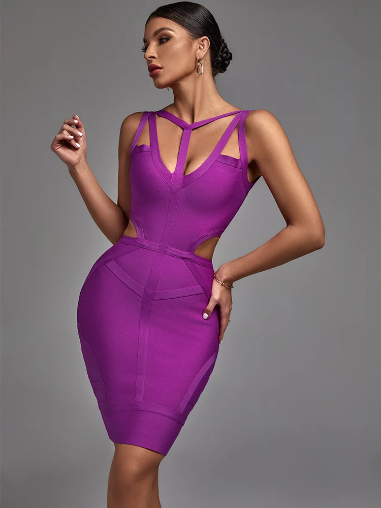 Lila Bandagenkleid 2022 Neues Damen-Bodycon-Kleid Elegant Sexy Neckholder-Abendclub-Partykleid Hochwertige Sommer-Outfits