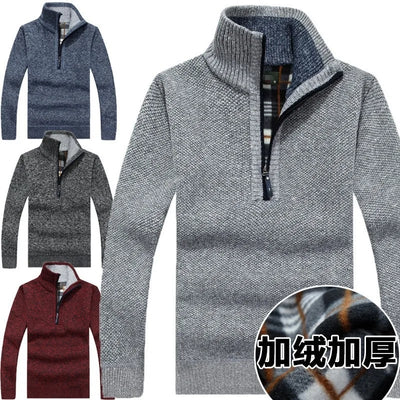 Herren Fleece Dickeres Pullover Halb-Reißverschluss Rollkragen Warmes Strickpullover Hochwertiges Herren Slim Strickwolle Pullover für den Frühling