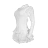 CM.YAYA Damen Langarm Spitze Rüschen geraffte hohe Taille kurzer Jumpsuit Streetwear Rückenfrei Einteiler Strampler Overall