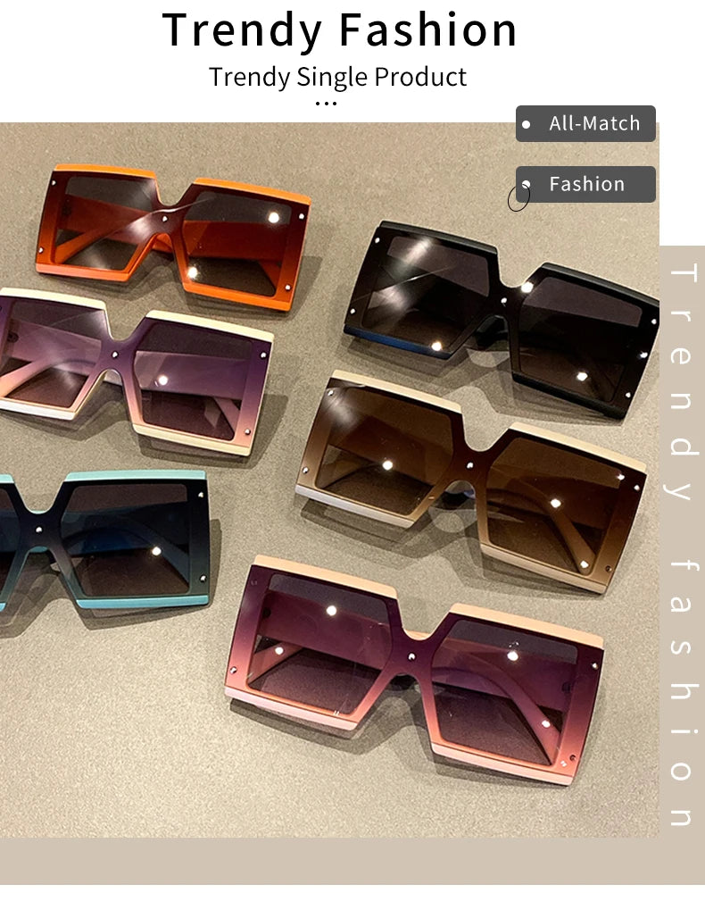KAMMPT Quadratische Oversize-Sonnenbrille Unisex Trendige Verlaufs-Goggle Luxusmarken-Design Sonnenbrille