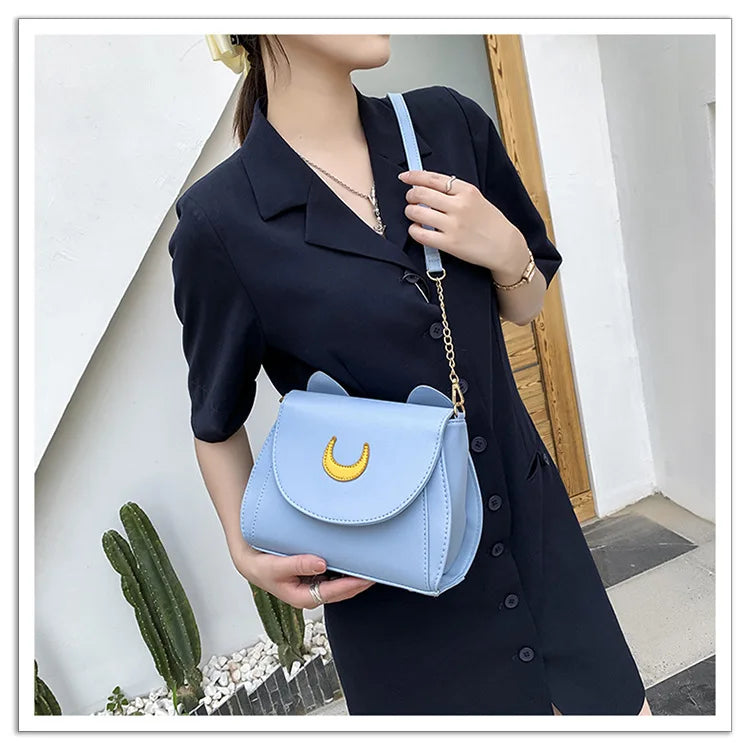 Summer Sailor Moon Ladies Handbag Black Luna Cat Shape Chain Shoulder Bag PU Leather Women Messenger Crossbody Small Bag Purses