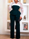 Women Elegant Two Piece Pants Set Female Office Wear White Mesh Sleeves Slim Top and Slacks Pant Sets Sexy Chic Spring Outfits