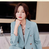 Solid Suits for Women 2024 Spring Fashion Office Ladies Long Sleeve Double Breasted Short Tops Chic Slim High Waisted Pant Suits
