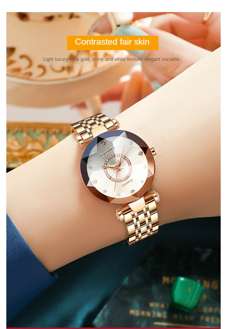 SENO Ocean Star Damen Kristalluhr 2024 Top-Marken Luxus Roségold Damen Armbanduhr für Damen Armbanduhr Relogio Feminino