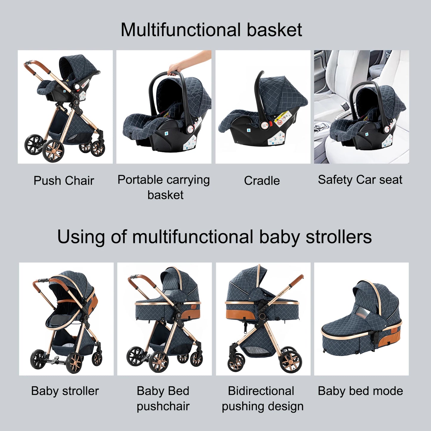Kinderwagen 3 in 1 Kinderwagen für Babys, leichte Buggys, Babykutsche, ISOFIX BASIS, Baby Reisekinderwagen, Neugeborenenkinderwagen