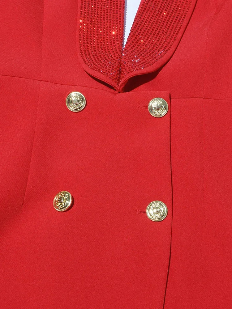 TWOTWINSTYLE Solider Blazer mit Aushöhlungen für Damen, Schalkragen, Langarm-Tunika, gespleißter Knopf, Temperament-Blazer Weiblich KJA501707