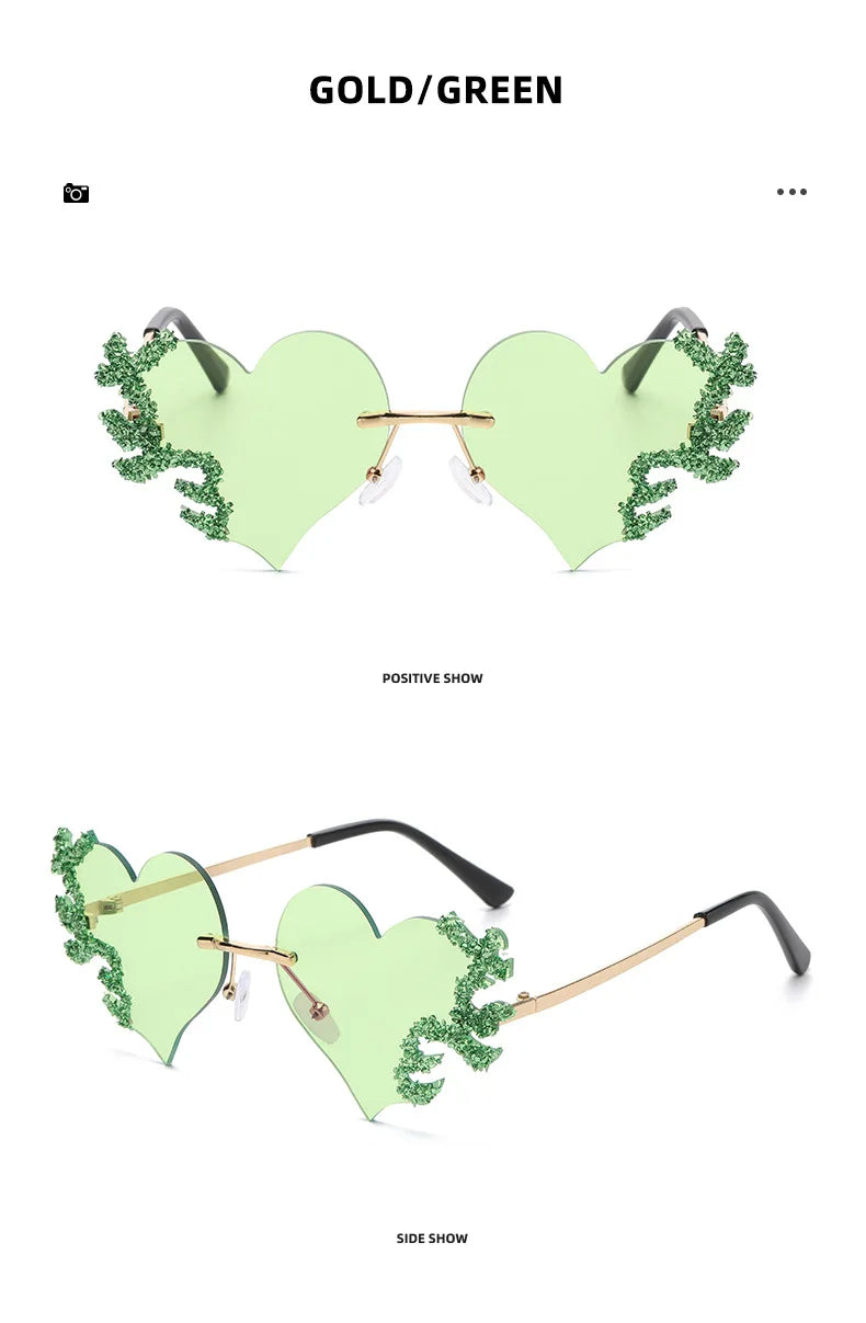 Randlose Sonnenbrille Damen Luxusmarke Strass Sonnenbrille Damen Niedliche Herzform Punk Party Brille очки від сонця женские