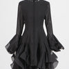 TWOTWINSTYLE Damenkleid Unregelmäßig Gefaltet Patchwork Mode Lang Laternenärmel Tailliertes Minikleid 2024 Neue Kleidung