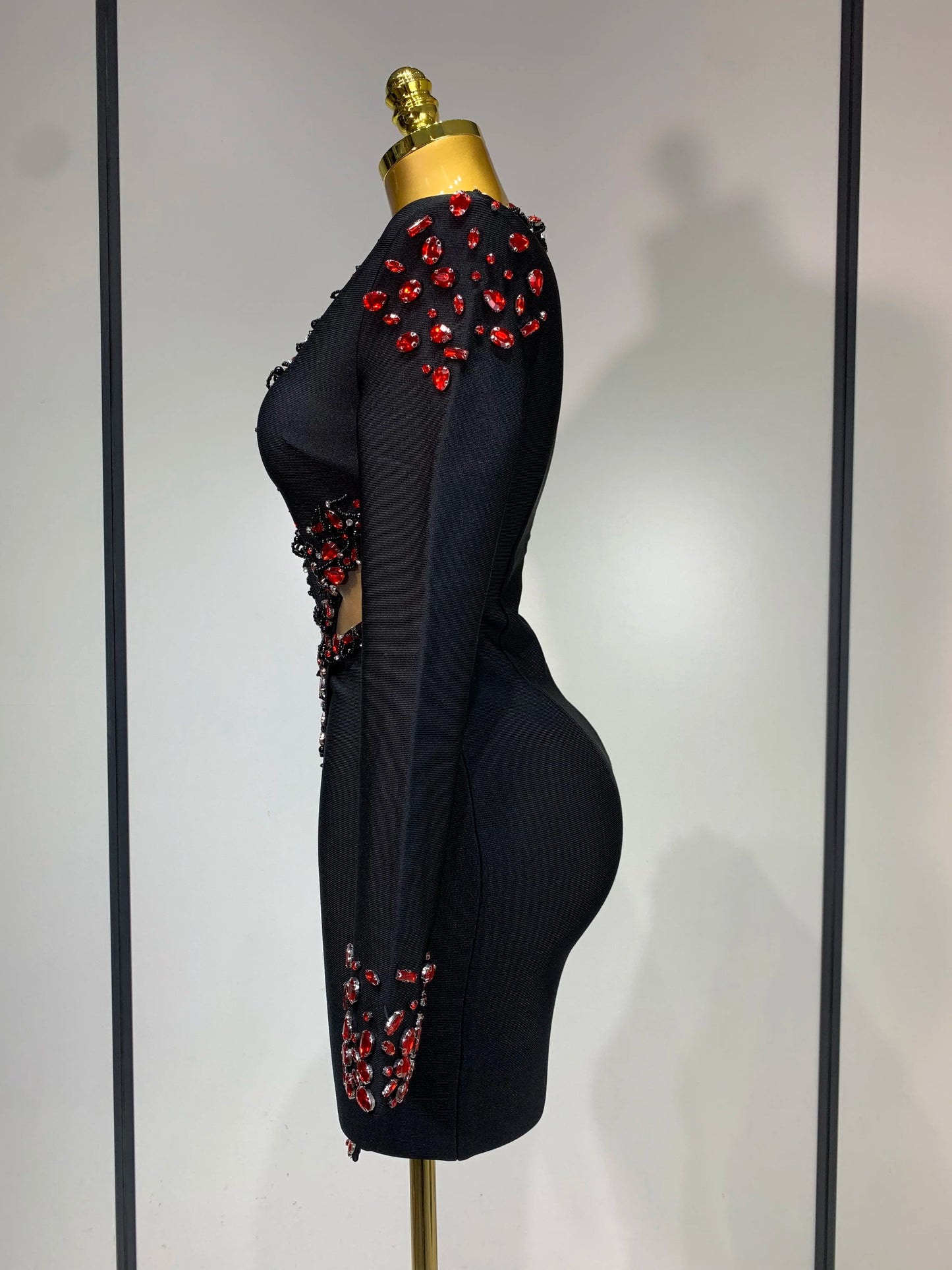 Luxury Birthday Women Celebrity Sexy Long Sleeve V Neck Rhinestone Black Bandage Dress 2025 Elegant Evening Club Party Dresses