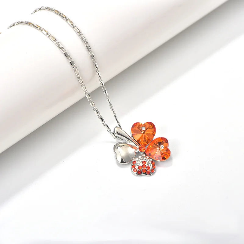 TRPOPSYN Crystal 4 Four Leaf Leaves Clover Pendant Necklaces Lover Birthday Gift Quality Fashion Jewelry Dropshipping Charm Girl