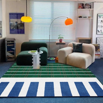Wohnzimmerteppich im modernen Stil, französischer Retro-blau gestreifter Schlafzimmer-Nachttischteppich, leichter Luxus, High-End-Couchtischmatte Ковер Tapis