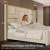King Size Bed Frame with 55.12" Tall Headboard, Modern Luxury Velvet Upholstered Platform Bed with Gold Trim, Wide, Custom
