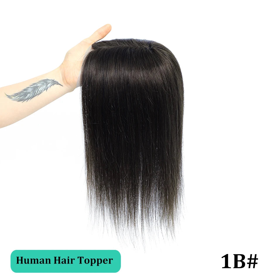 25-45cm Womens Hair Topper with Clips 100% Remy Human Hair Toppers for Thin Hair Natural Color Clip In One Piece Hair Extensions