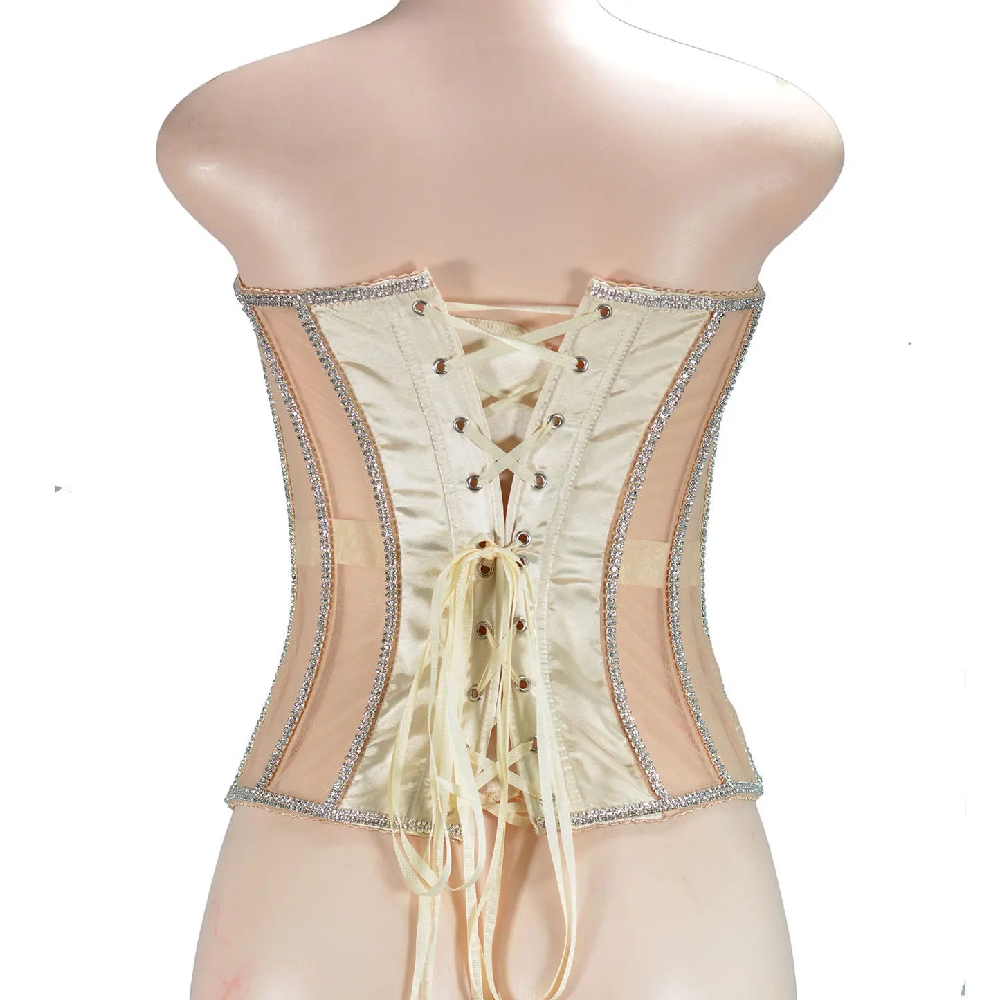 Women Abdomen Corset Crops with Bra Shiny Rhinestone Transparent Breathable Mesh Hand Made Bodices Push Up Bustiers Custom Made