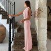 Hugcitar Fashion Solid O Neck Sleeveless Patchwork Sexy Bodycon Maxi Prom Dress Summer Women Clothes Party Festival Club Y2K