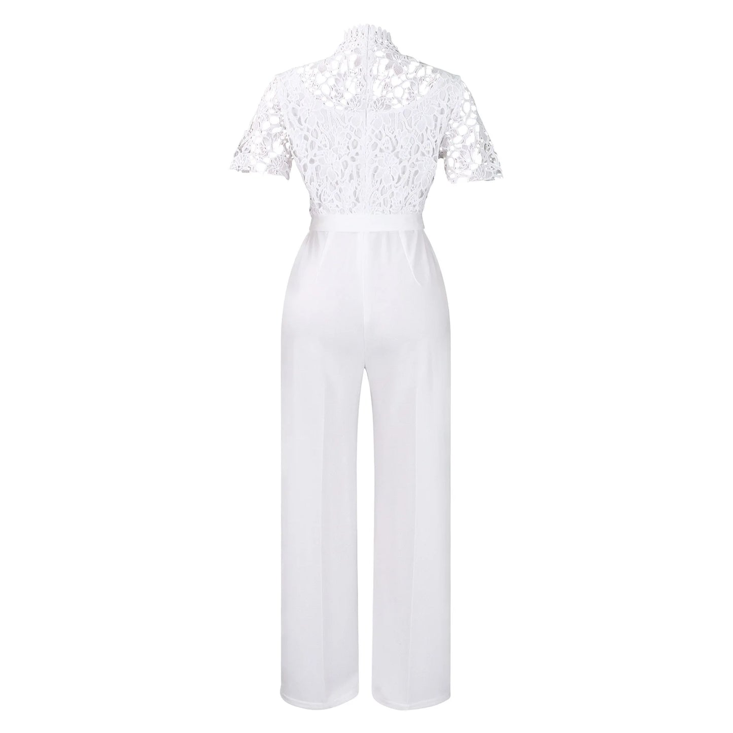 Elegante Jumpsuits & Rompers für Damen Rundhals Spitze Patchwork Kurzarm Gürtel Hohe Taille Luxus Geburtstagsparty Abend Outfit