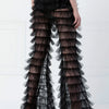 Cryptographic Fashion Tiered Mesh Sheer Flare Pants Rave Festival Outfits for Women Halloween Sexy Pants Streetwear Bottoms