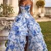 Cathy Customize Strapless Floral Print Tiered Ruffle Prom Dress Side High Split vestidos de noiva Floor-Length Evening Dresses