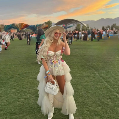 Floral Embroidered Tulle Skirt with High Waist Design Made of Soft Polyester Fabric Perfect for Festivals Hi Low A Line Skirt