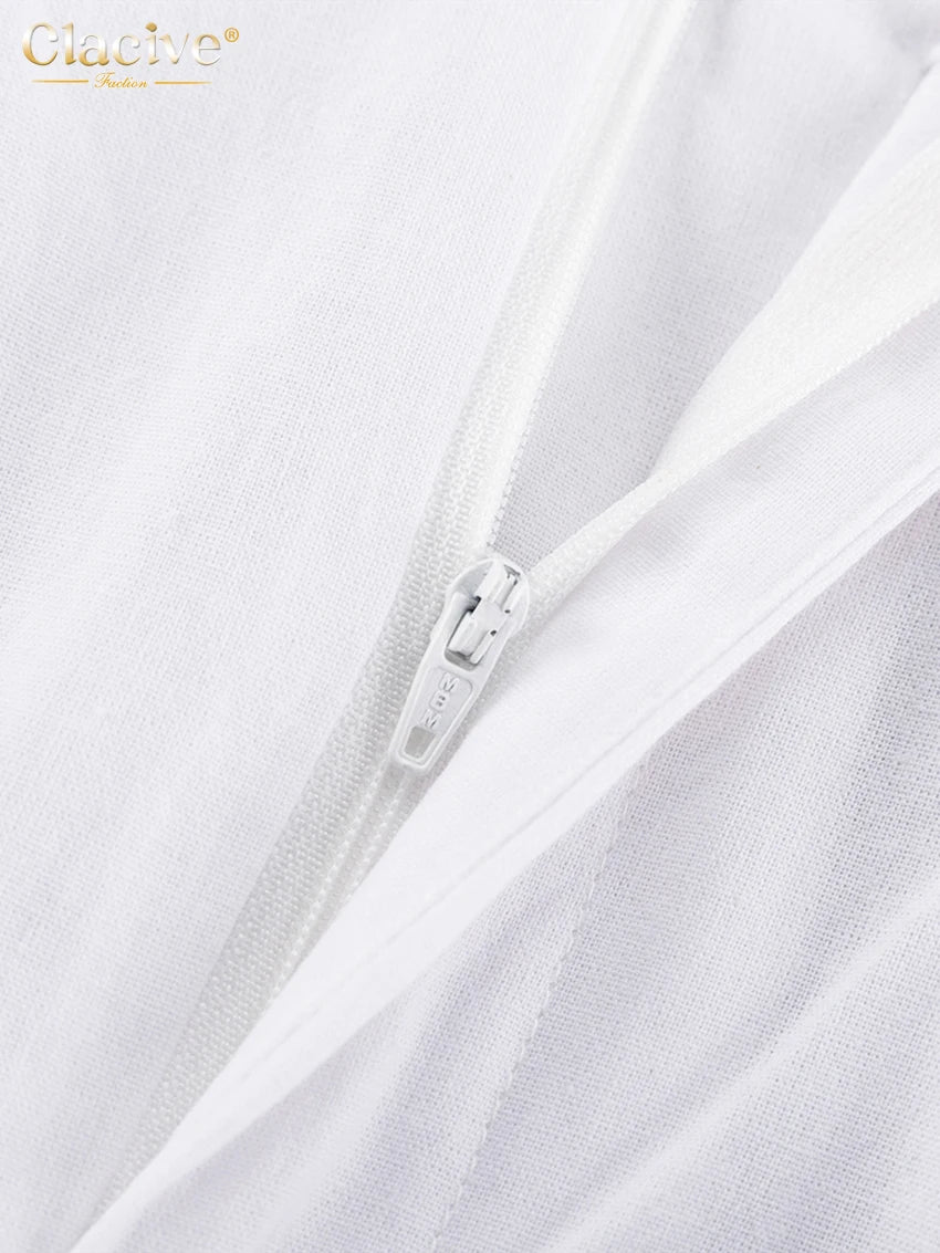 Clacive Summer White Linen Two Piece Set For Women 2023 Fashion Sleeveless Tank Top New In Matching High Waist Wide Pants Set