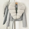 OFTBUY Natural Fox Fur Faux Leather Jacket Female New Autumn Short Top Clothing Women Long Sleeve Fake Leather Real Fur Coat
