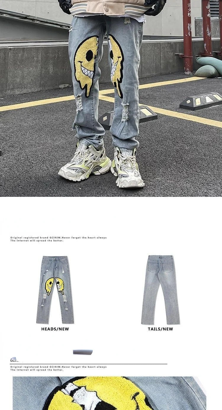 Irregular Ripped Hole Jeans Denim Pant Woman Man Straight Patchwork Baggy boyfriend y2k Punk Kpop Harajuku Streetwear Hip Hop