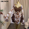 CM.YAYA Women Tie Dye Print Cascading Ruffles Bell Long Sleeve Bodycon Ruched Draped V-neck Dress Vacation Beach Holiday Dresses