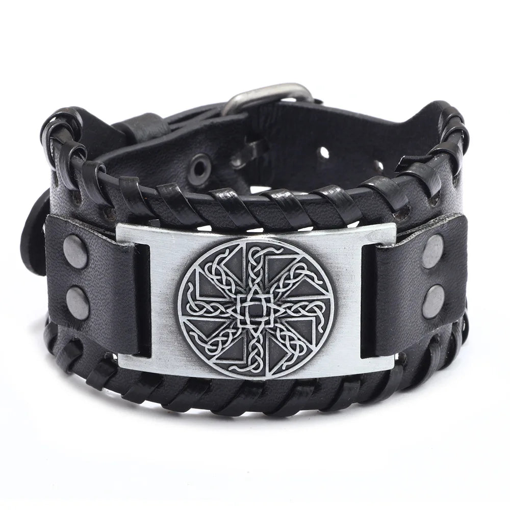 New Retro Wide Leather Pirate Compass Bracelet Men's Bracelet Celtic Viking Jewelry Compass Bracelet Accessories Party Gifts