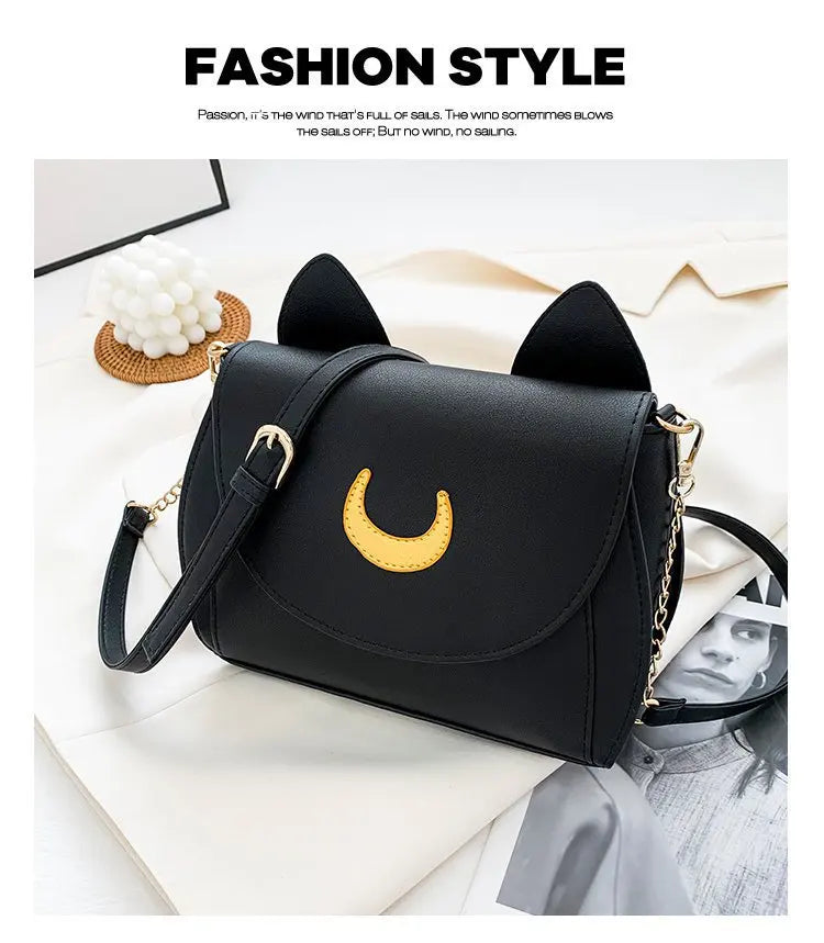 Summer Sailor Moon Ladies Handbag Black Luna Cat Shape Chain Shoulder Bag PU Leather Women Messenger Crossbody Small Bag Purses