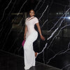 Women's Elegant Ruched Dress Asymmetric Cut Out Neckline Short Sleeve Long Dress Formal Wedding Guest & Evening Party Outfit