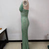 Sexy Neckholder Maxikleid mit tiefem V-Ausschnitt, Pailletten, Damen, Grün, Ärmellos, Rückenfrei, Pailletten, Schlankes langes Kleid, Celebrity Partykleider
