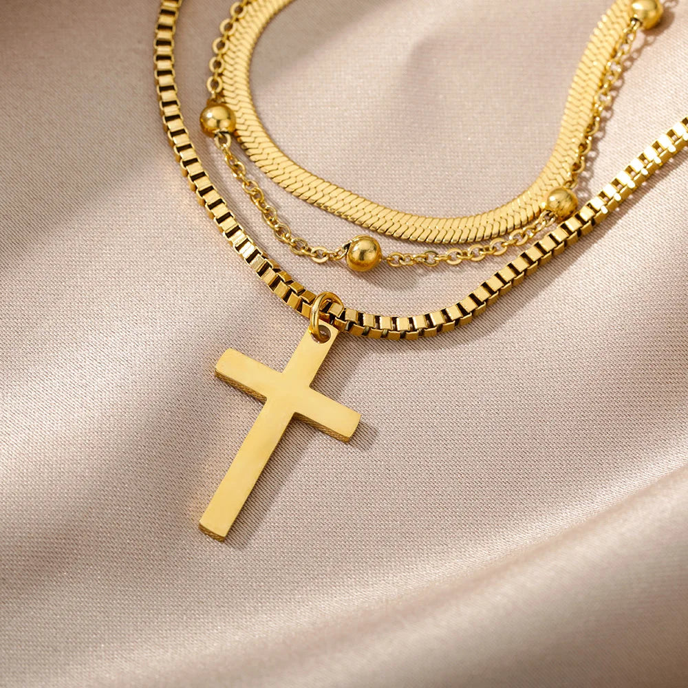 Double Layer Hollow Clavicle Chain Stainless Steel Necklace For Women Punk Hip-Hop Streetwear Jewelry Dropshipping