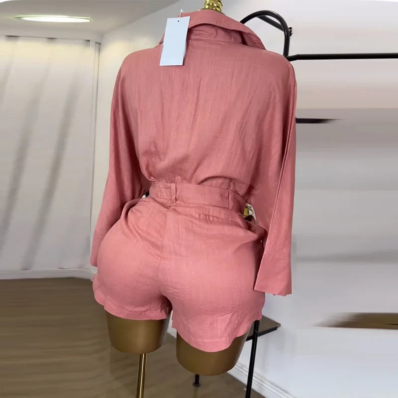 CM.YAYA Fashion Women's Set Full Sleeve Turn-down Collar T-shirt and Skirts Shorts 2025 Chic Two 2 Piece Sets Outfit Tracksuits