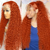 Swupod 13x4 13x6 220% Density Transparent HD Lace Front Wig for Women Deep Wave Remy Human Hair Ginger Orange 350# Loose Curly