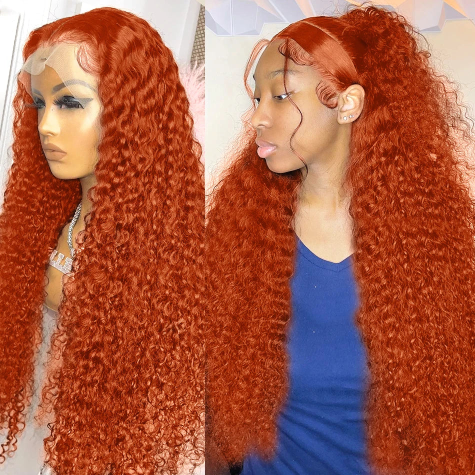 Swupod 13x4 13x6 220% Density Transparent HD Lace Front Wig for Women Deep Wave Remy Human Hair Ginger Orange 350# Loose Curly