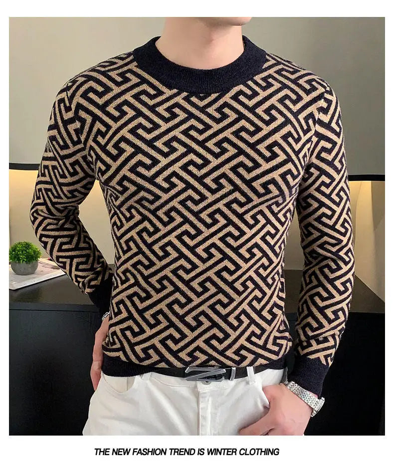 Herbst Winter Samt Strickpullover Herren Langarm Rundhalspullover Slim Fit Business Freizeit Strickwaren Tops Herrenbekleidung