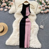 YuooMuoo Women Dress 2025 Summer Elegant Rib Knit Slim Waist Bandage Pencil Dress Office Lady Sleeveless Bodycon Sweater Dress