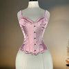 Women Tight Corset Vest Bustier Overbust Petal Bodice Lace Up Boned Shaping Tops Pink Costume Crops With 5 Buckles Party Wedding