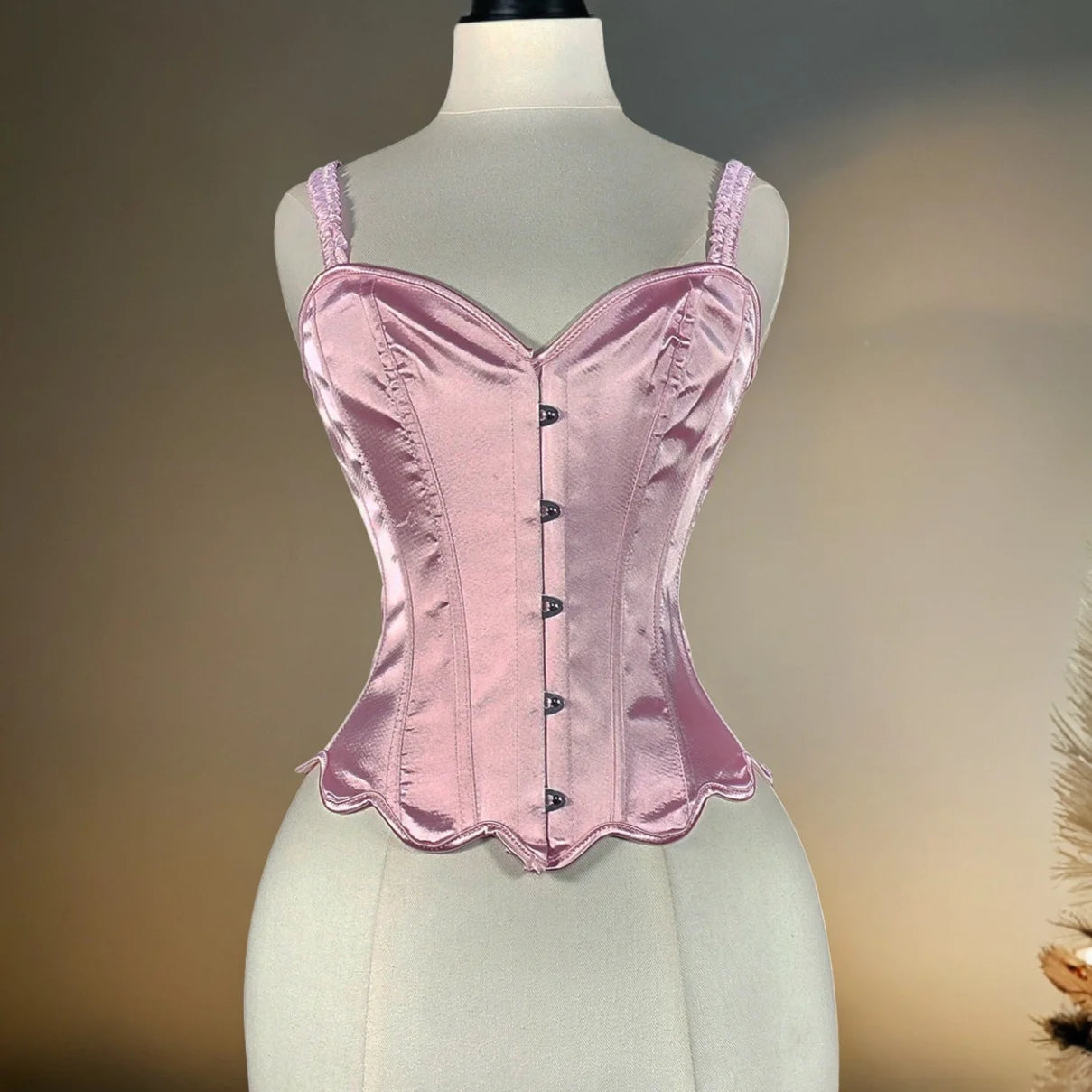 Women Tight Corset Vest Bustier Overbust Petal Bodice Lace Up Boned Shaping Tops Pink Costume Crops With 5 Buckles Party Wedding