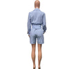 Two Piece Short Sets Women Striped Single Breasted Cardigan Blouses Shorts Elastic Waist Shirt Suit Casual Outwear Summer
