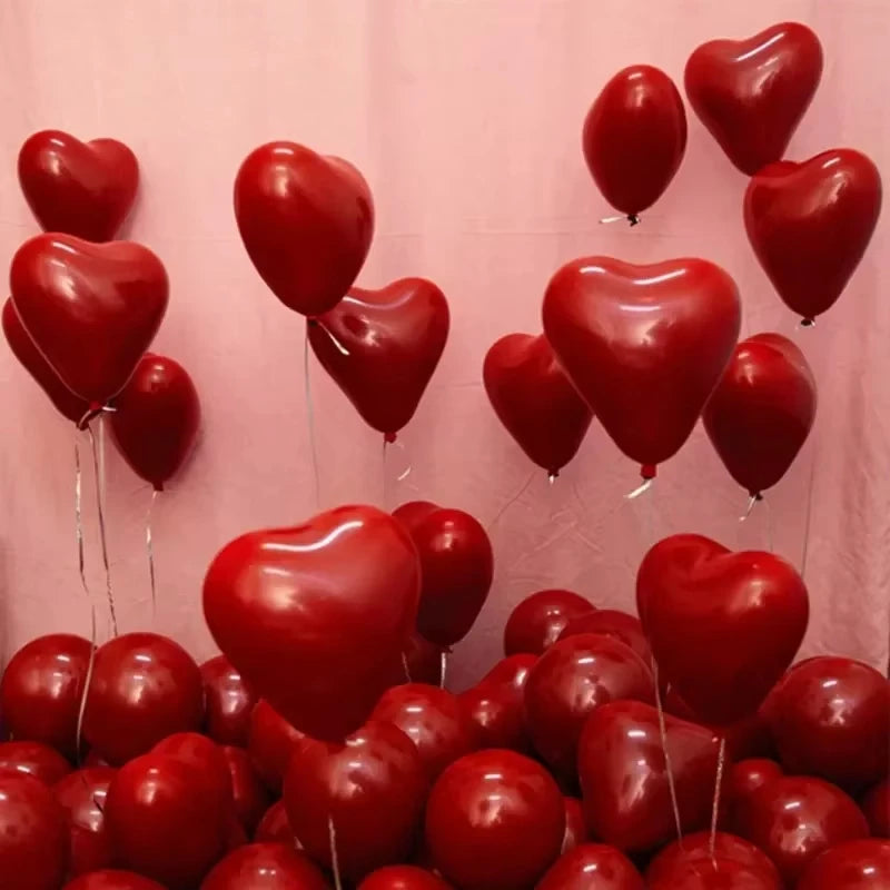 Valentinstag 50/10 Stück Rote Herzballons Aufblasbare Latexballons für Valentinstag Hochzeitsfeier Jubiläum Dekoration Zubehör