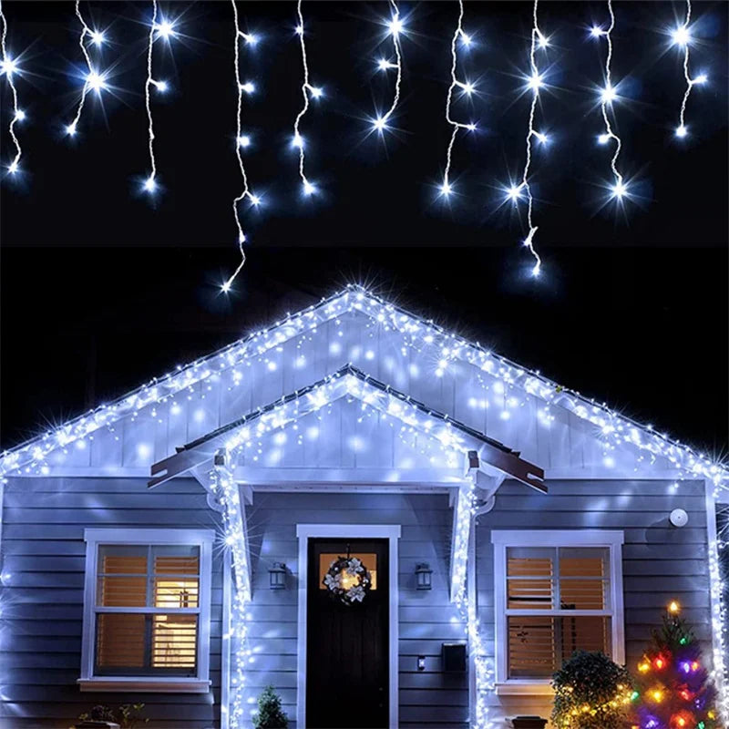 Weihnachtslichterketten Wasserfall Außendekoration 5M Abhänge 0,4-0,6m Led Lichtervorhang Lichterketten Partygarten Traufendekoration